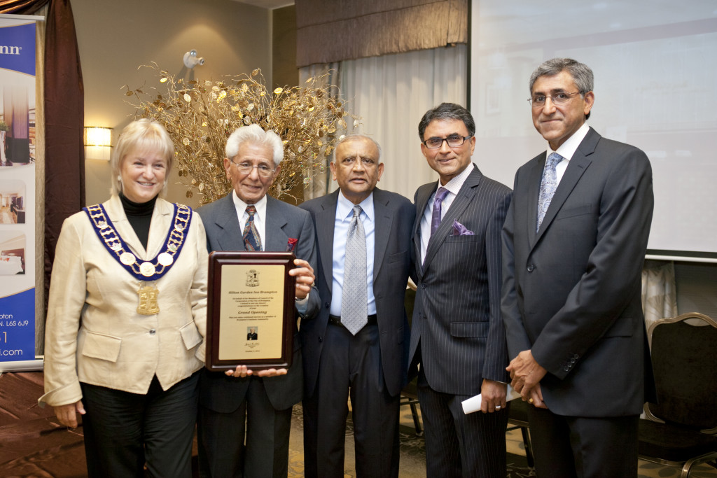 Mayor Susan Fennell with Mr. Manecklal Lodhia, Dinesh Patel, Bhulesh Lodhia, Chuck Lodhia
